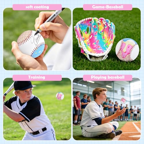 9-Inch Youth Practice Baseball - Ice Cream Drip Design - Blue Yellow Drip
