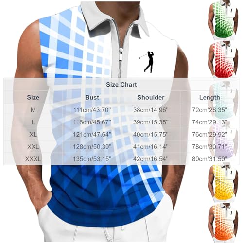 Men's Quarter Zip Golf Tank Top - Sleeveless Polo Shirt - Blue, X-Large