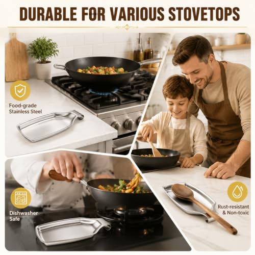 E-far Stainless Steel Spoon Rest Set of 2 - Silver, Large Kitchen Utensil Holders