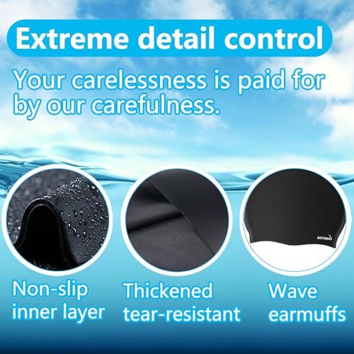 Silicone Swim Cap - Comfortable, Non-Slip, Waterproof - Black