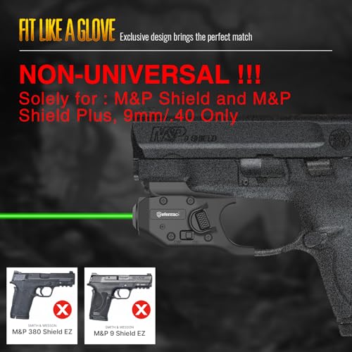DEFENTAC Green Laser Sight is Exclusive Compatible with M&P Shield and Plus (9mm/ .40, not for EZ Model), Momentary and Strobe