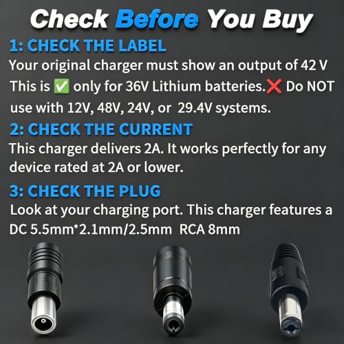 42V 2A Lithium Battery Charger for 10S 36V E-Bike & Scooter Batteries