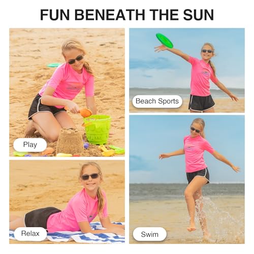 UPF 50+ Rash Guard Swim Shirt for Girls - Cori Neon Pink, Size 14-16