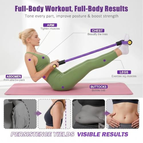 Resistance Band with Handles - 6-Tube Elastic Tension Rope - Purple