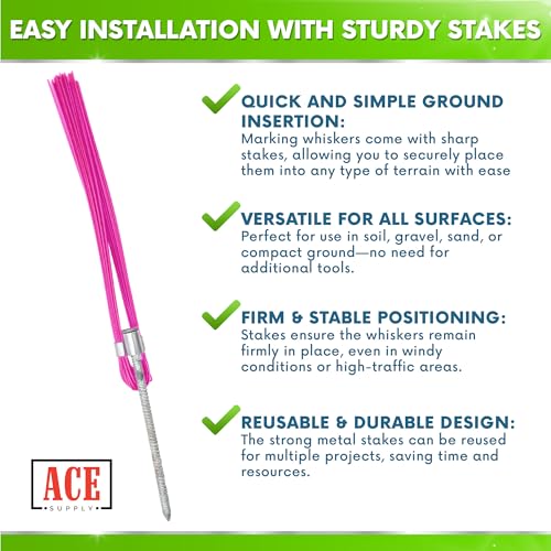 Durable Pink Marking Whiskers with Stakes - 25 Pack