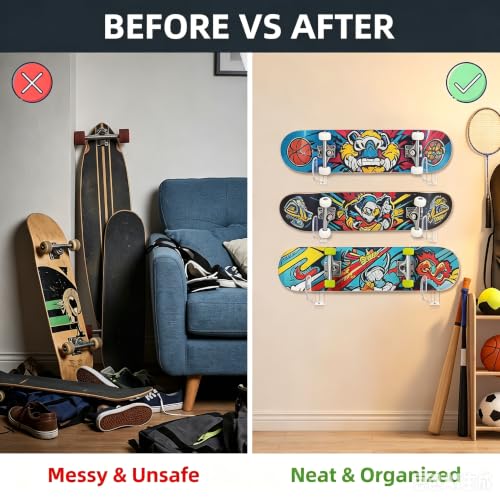 Skateboard Wall Mount Display - Transparent Acrylic Hanger