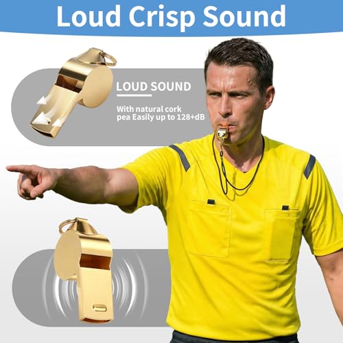 Stainless Steel Whistles 2 Pack with Lanyard - Gold