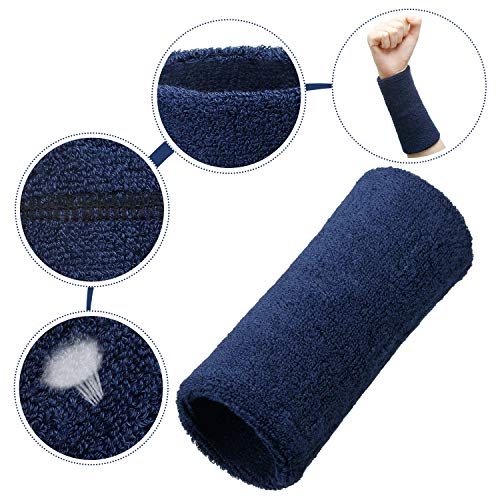 Wrist Sweat Bands - 6 Inch Elastic Absorbent for Tennis, Navy