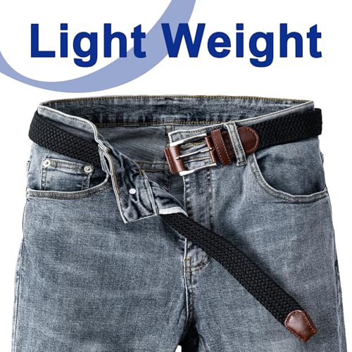 Stretch Belt for Men - Woven Adjustable Beige 32-36" Waist