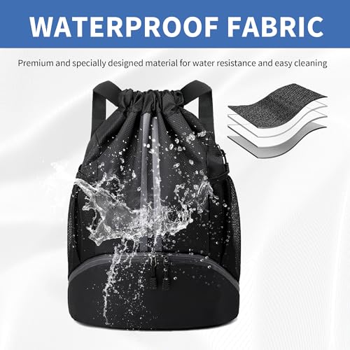Large Capacity Drawstring Backpack with Shoe Compartment - Water-Resistant Gym Bag