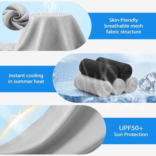 Cooling Towels - 5 Pack Quick Dry Gym Towels - Black & Grey