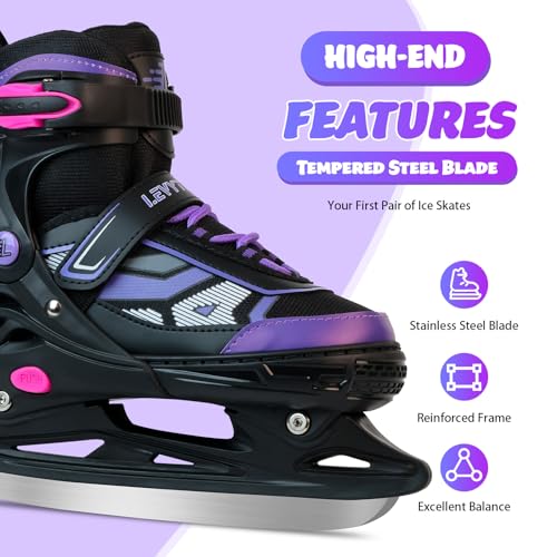 Adjustable Ice Skates for Kids - Large Purple (US 6Y-8.5Y)