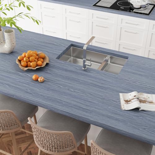 CRE8TIVE Slate Blue Contact Paper Wood Wallpaper Peel and Stick Wood Grain Contact Paper for Countertops Waterproof 12"x80" Self Adhesive Removable Thick Wood Vinyl Wrap for Bedroom Cabinets Furniture