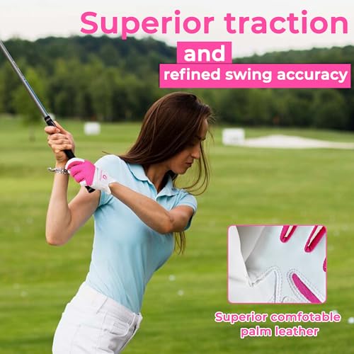 Womens Golf Gloves - Breathable Yoga Mesh Back - Full Pink - Small