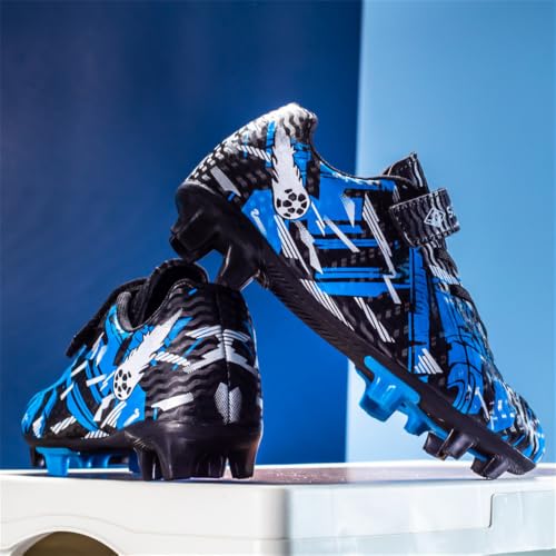 Disrateblu Kids Soccer Shoes Boys Football Cleats, 5 Big Kid, Black