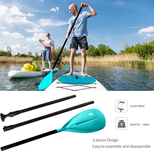 Adjustable Aluminum SUP Paddle - 3-Piece Turquoise Paddle for Water Sports