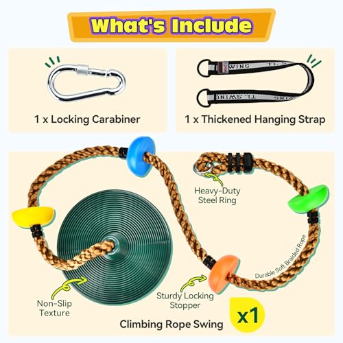 Tree Swing for Kids - 330LB Climbing Rope with Disc - Green