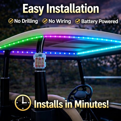 VIDLULTD 16.4FT Battery-Powered RGBIC LED Strip Lights for Golf Cart Canopy, Waterproof Wireless Underglow