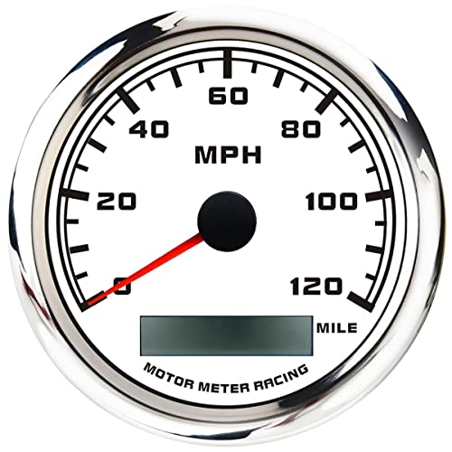 GPS Speedometer - 85mm Waterproof Digital Odometer, 120 MPH - White Dial, Red LED