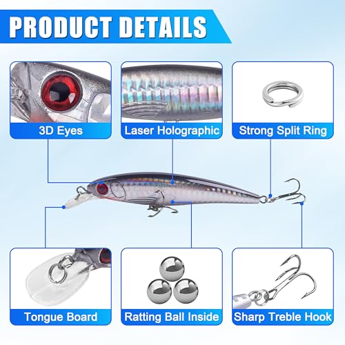 Silanon Saltwater Fishing Lures Kit – 6 Minnow/Plugs/Popper/Jerkbait