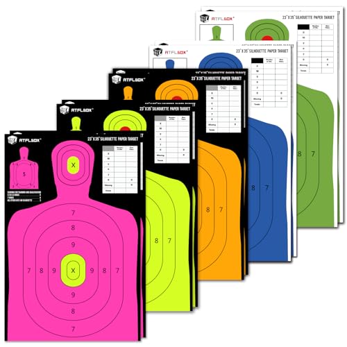 High Visibility 5-Color Silhouette Paper Targets - 10 Pack, 23x35 inch
