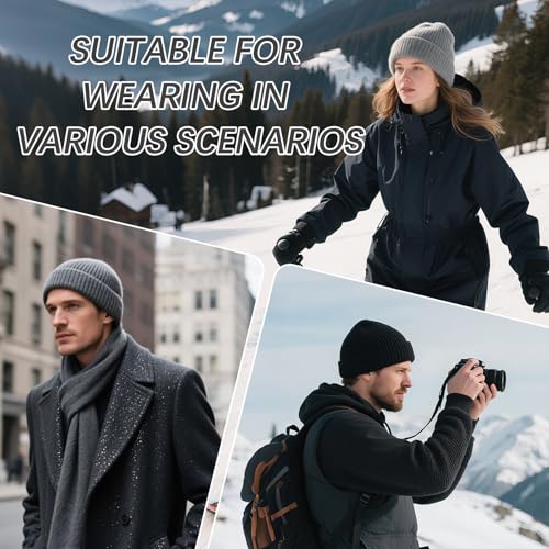Unisex Winter Beanie Hat - Soft Knitted Stocking Cap - Gray