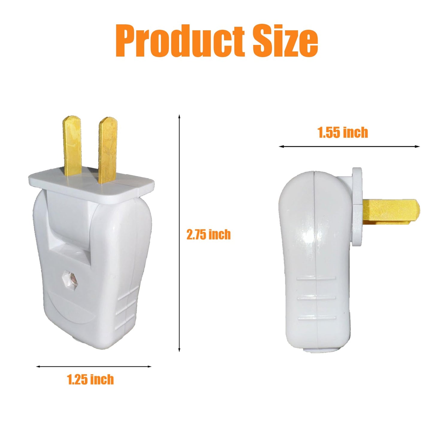 15 Amp Electrical Replacement Plug 2 Prong for Lamp, 2P 2W Straight Blade or Angle Plug, Light Duty, Non-Polarized, 125V Male Power Plug for Small Appliances, Power Strips and Lamps, 5-Pack