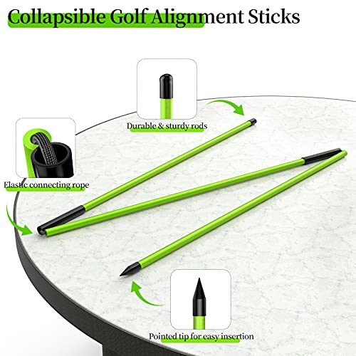 Golf Alignment Sticks - 48" Collapsible Training Aid, 2 Pack - Green