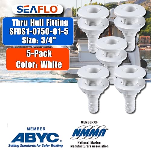 Plastic Thru Hull Fitting - Marine Drain Connector ¾” White