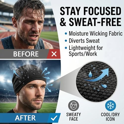 Cooling Skull Cap - 2 Pack Breathable Mesh Running Hat - Black & Dark Gray