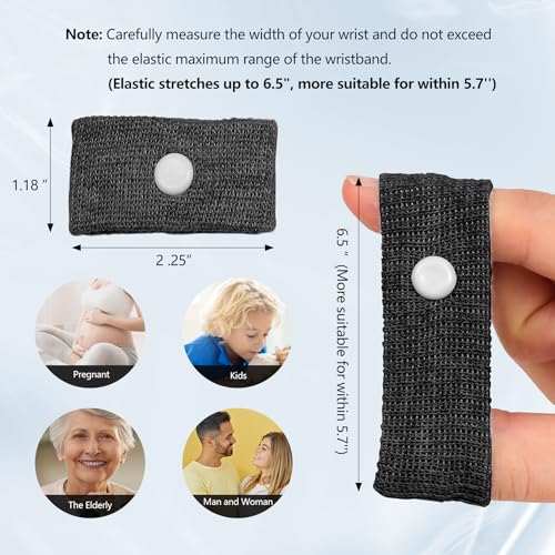 Motion Sickness Wristband - Anti-Nausea Acupressure Relief, Large, 2 Pairs - Black