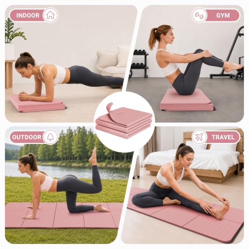 Foldable Yoga Mat for Travel - 6mm Thick, Non-Slip TPE - Pink