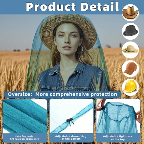 Oversized Mosquito Head Net - Blue, 42 x 25 Inches for Outdoor Use