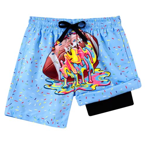 Boys Swim Trunks with Compression Liner - Ice Cream Football, 7-8 Years