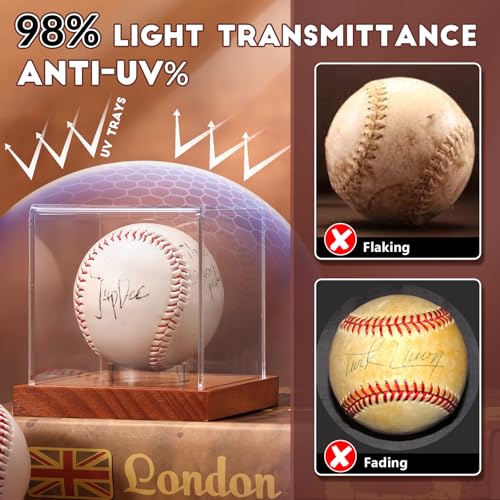 Baseball Display Case with Wooden Base - Clear Acrylic Holder
