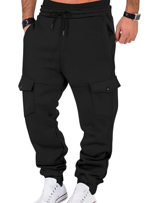 TAFLE Mens Fleece Lined Sweatpants Warm Winter Athletic Jogger Pants with 6 Pockets Drawstring Outdoor Trousers Black
