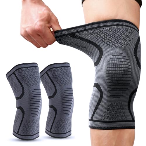 Knee Compression Sleeve - 2 Pack Knee Brace for Pain Relief - Medium Black