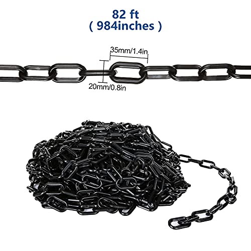 Acrux7 Plastic Chain 82 FT. 1.5 Inch Diameter Black Plastic Chain Link, Light Weight UV Protected Plastic Chain Barrier for Hanging Halloween Fake Chains Decoration, Chains Cosplay