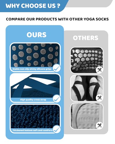 AURUZA Pilates Grip Socks for Women Non Slip Skid Yoga with Grips
