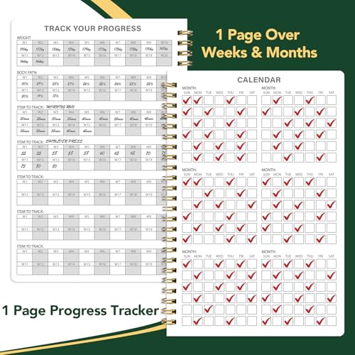 Fitness & Workout Journal - 8.5" x 6" Exercise Log & Meal Planner - Green