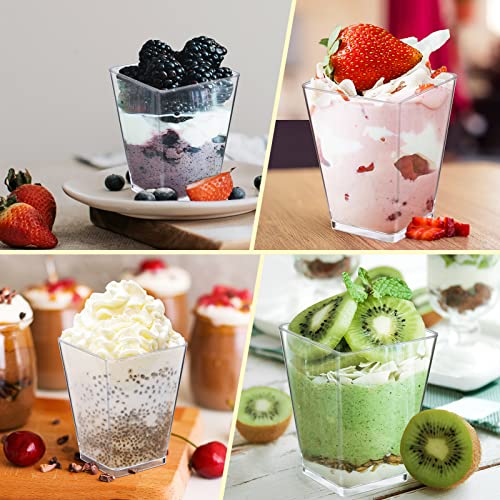 Eupako 160 Pack 5 oz Clear Plastic Mini Dessert Cups Square Parfait Cups for Fruit, Pudding, Mousse, Ice Cream, Party, Wedding