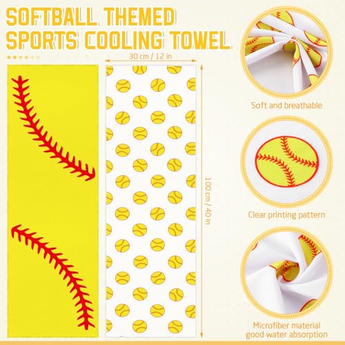 Microfiber Cooling Towels for Sports - 6 Pack, Softball Print, 40 x 12 Inch