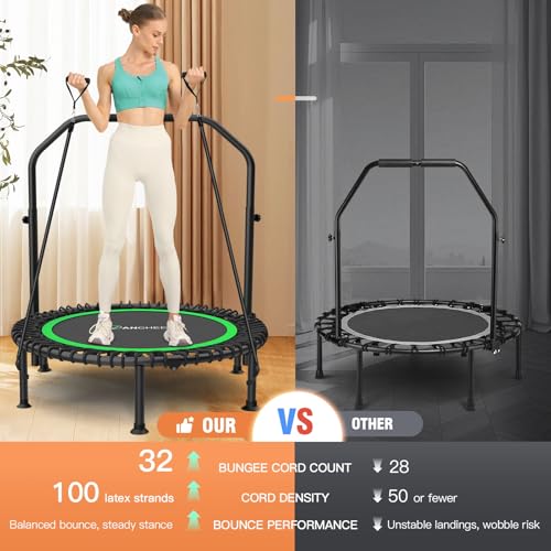 Foldable Mini Trampoline with Adjustable Handle - Green, 40 Inch