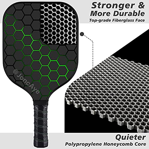 Pickleball Paddle Set - 4 Fiberglass Rackets, 4 Balls, Bag - Blue, Pink, Green, Yellow