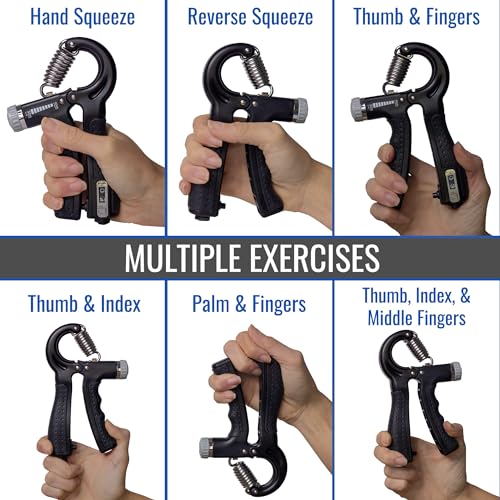 Adjustable Hand Grip Strengthener Set with Grip Tracker for Rehab & Fitness