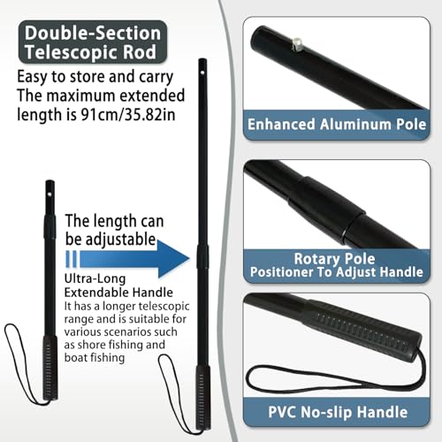 SEASPRO Black Telescoping Rubber Fishing Net with Handle & Extra Replacement Net, 59" Extendable Kayak & Saltwater Fishing Gear