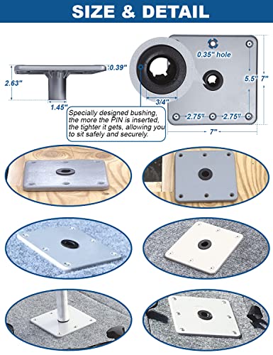 MATINA 1 Pack 7x7 Inch Aluminum Boat Seat Base with 3/4" Pin Post Socket, Heavy Duty Marine Seat Mount
