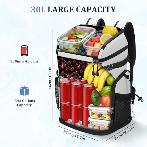 Urtala White 30L Cooler Backpack 48 Can Leakproof Insulated Ice Chest