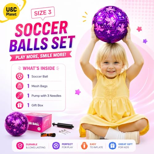 Unicorn Glitter Soccer Ball Size 3 for Kids 3-8 - Purple Unicorn