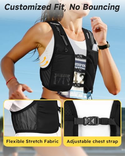 Lightweight Running Vest with 500ML Flask & Phone Holder - Black, Medium